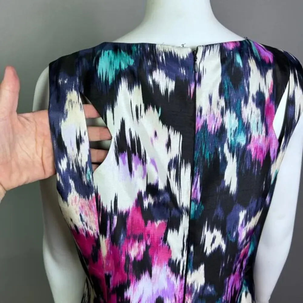 Tahari Sheath dress‎ size 12 India art to wear purple maximalist office cocktail - Picture 5 of 12